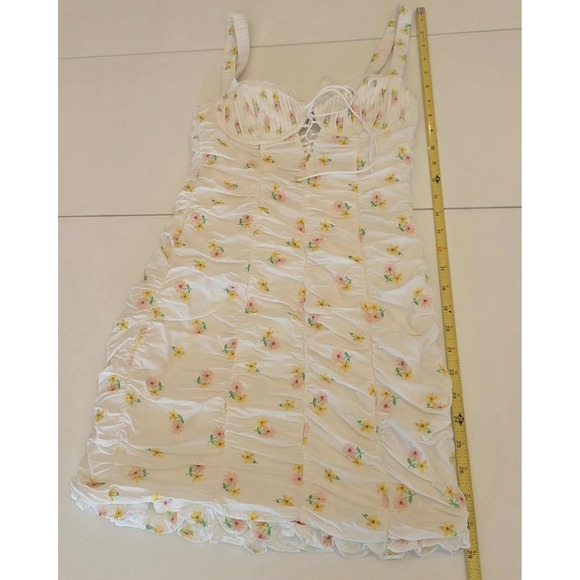 For Love Lemons Floral‎ Ruched Corset Mini Dress Coquette Lace Up XS - Picture 12 of 16
